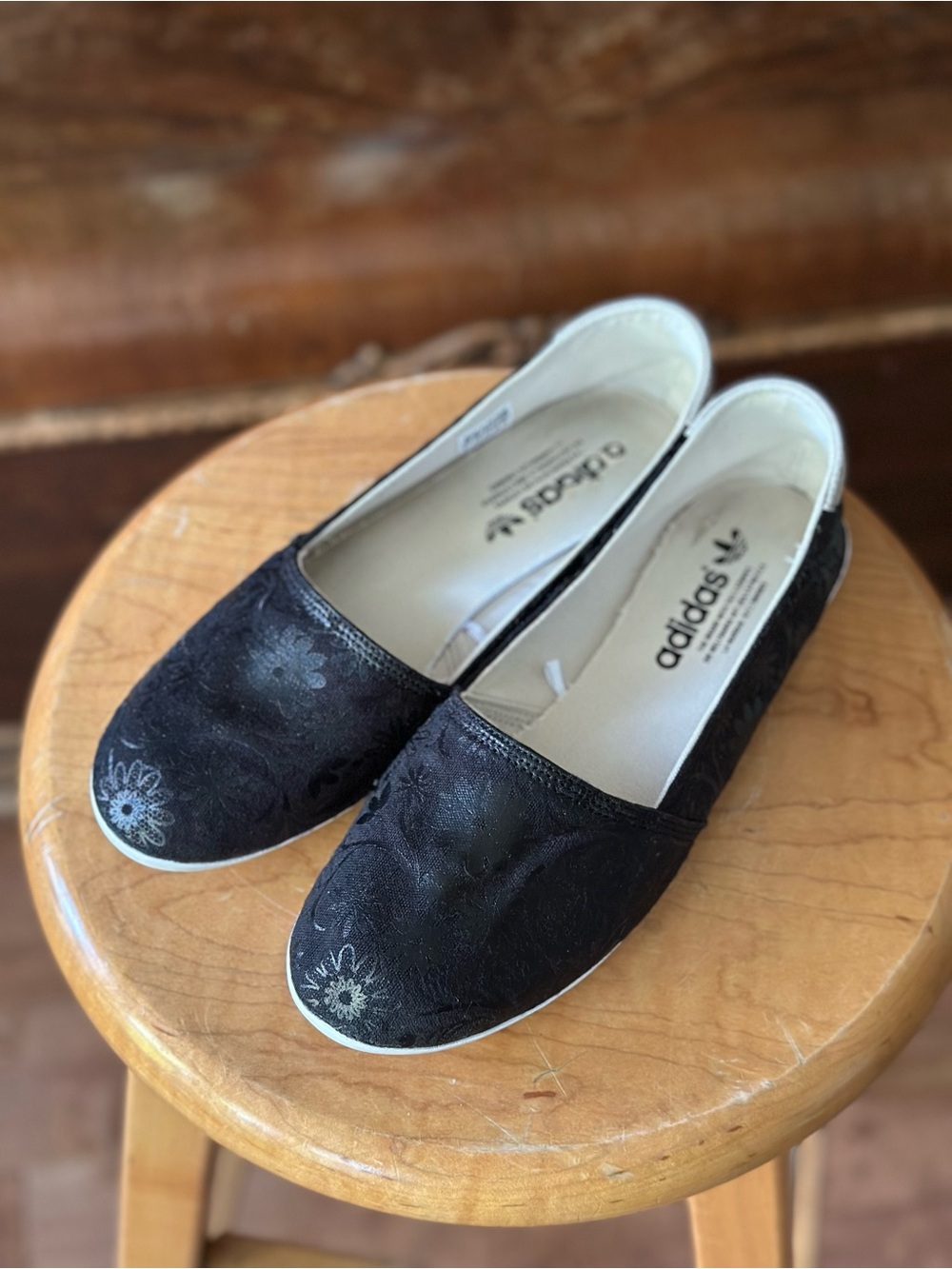 Adidas Originals Black Floral Textile Slip-On Flats
